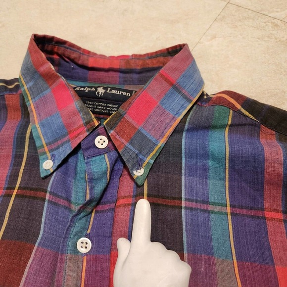 VTG 90s Polo Ralph Lauren Mens L Large Long Sleeve Button Down Shirt Handwoven - Picture 4 of 9